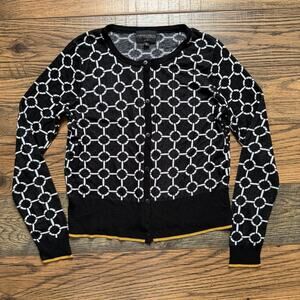 Absolutely Creative Worldwide Cardigan Women’s L Black White Geometric Knit USA
